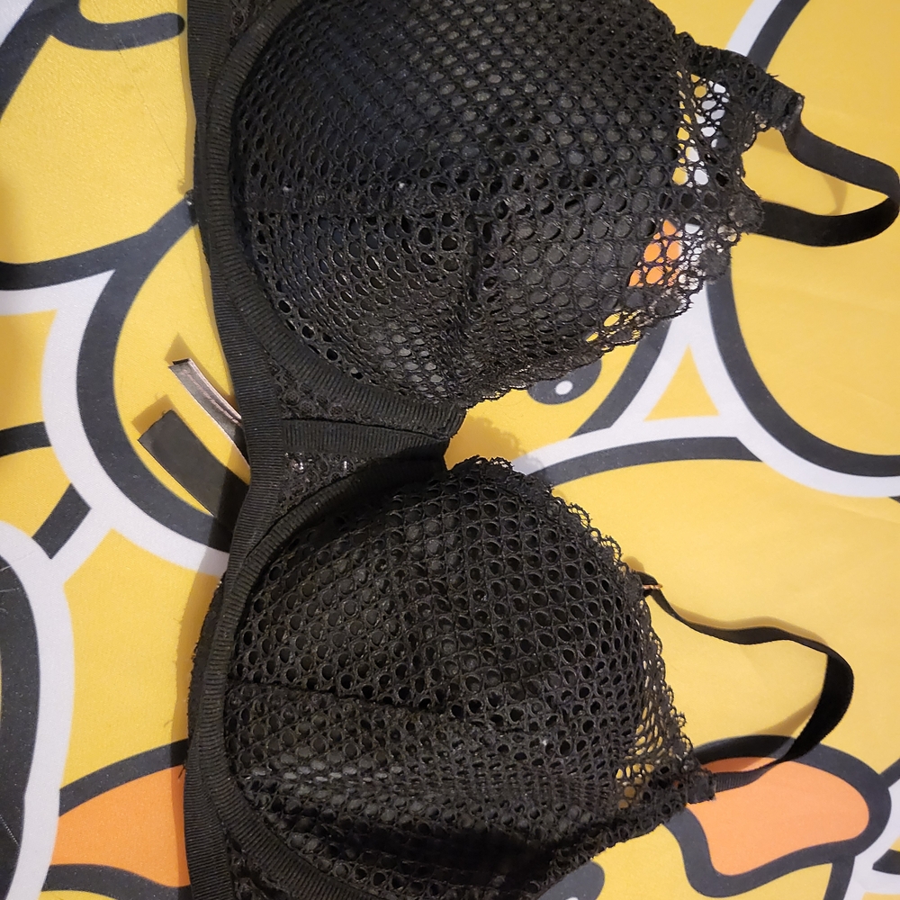 Victoria's Secret Black Mesh Net Plunge Bra 36D Gothic Emo Scene Core